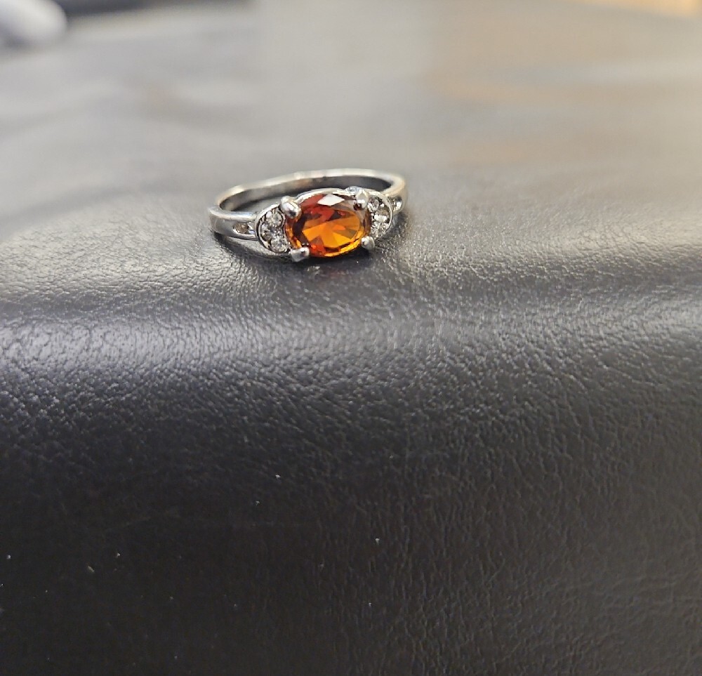 Silver Tone Faux Garnet Oval Ring - Picture 6 of 9
